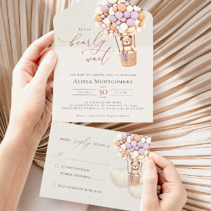 Invitation Tout En Un Bear Balloons Baby shower Tous en une invitation