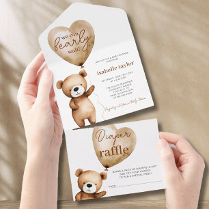 Invitation Tout En Un Bear Balloons Baby shower Tous en une invitation