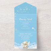 Invitation Tout En Un Bearly Wait Angel Teddy Bear Baby shower bleu (À l'intérieur)