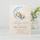 Invitation Tout en un Bearly Wait Blue Boy Baby shower (Debout devant)