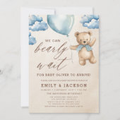 Invitation Tout en un Bearly Wait Blue Boy Baby shower (Devant)