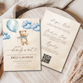 Invitation Tout en un Bearly Wait Blue Boy Baby shower