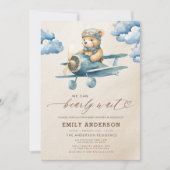 Invitation Tout en un Bearly Wait Blue Boy Baby shower (Devant)