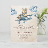 Invitation Tout en un Bearly Wait Blue Boy Baby shower (Debout devant)