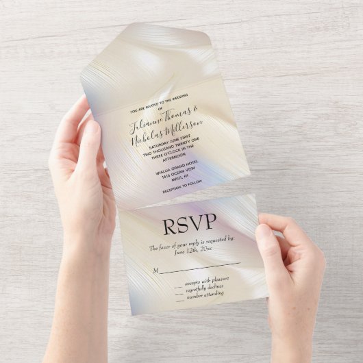 Invitation Tout En Un Beau Lavender Ivory Pearl Mariage (Déchirure)
