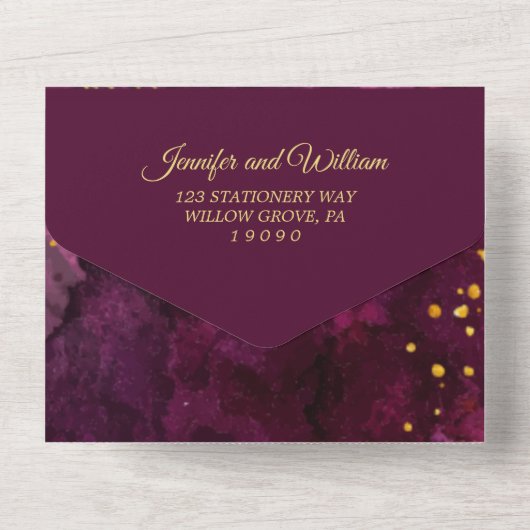 Invitation Tout En Un Beau mariage or et violet (Verso)