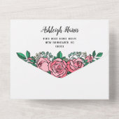Invitation Tout En Un Beau rose Roses Mariage Floral (Verso)