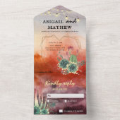 Invitation Tout En Un Beau Succulent Sunset Heart Mariage géométrique (À l'intérieur)