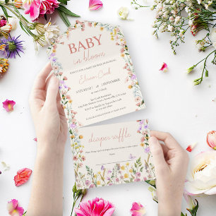 Invitation Tout En Un Bébé en fleurs Baby Shower aux couleurs de fleurs 