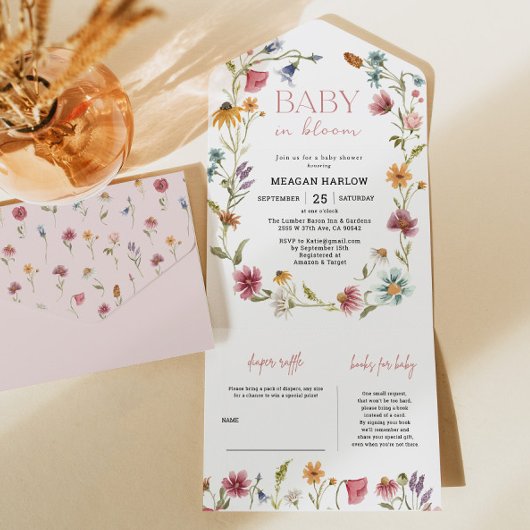 Invitation Tout En Un Bébé fleur sauvage dans le Baby shower en fleurs