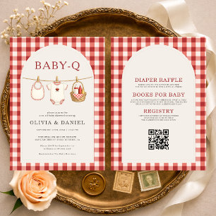 Invitation Tout en Un Bébé Q Vichy Corde à Linge Baby Shower