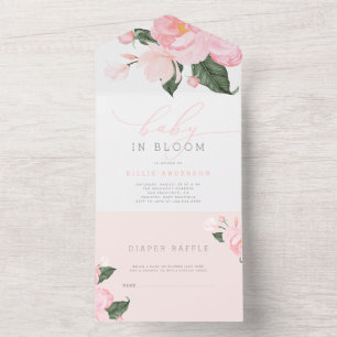 Invitation Tout En Un Bébé rose rose pâle dans douche fleurie