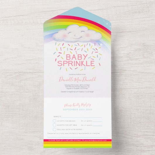 Invitation Tout En Un Bébé saupoudrer d'eau nuageuse mignonne et arc-en- (À l'intérieur)