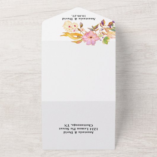 Invitation Tout En Un Beige Floral QR Code Tout en un (Dehors)