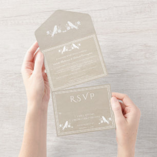 Invitation Tout En Un Beige Lovebird Floral en un mariage Inviter