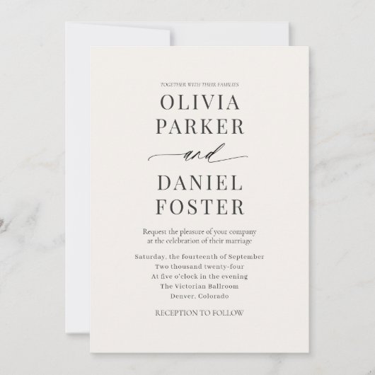 Invitation Tout en un Beige Neutre QR Code Mariage photo (Devant)