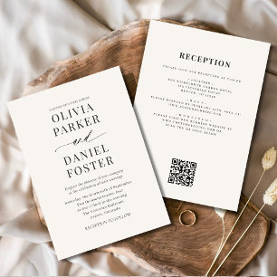 Invitation Tout en un Beige Neutre QR Code Mariage photo