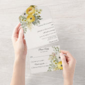 Invitation Tout En Un Beige Or & Sage Vert Floral sur Beige (Déchirure)