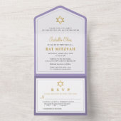 Invitation Tout En Un Belle Bat Mitzvah Violet Or (À l'intérieur)