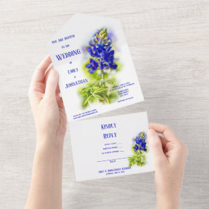 Invitation Tout En Un Belle Bluebonnet Floral, Mariage moderne