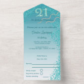 Invitation Tout En Un Belle Falling Turquoise Blue Parties scintillant 2 (À l'intérieur)