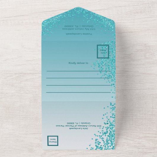 Invitation Tout En Un Belle Falling Turquoise Blue Parties scintillant 5 (Dehors)