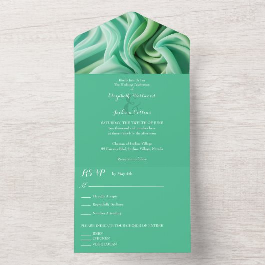 Invitation Tout En Un Belle Mariage verte de mer (À l'intérieur)