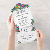 Invitation Tout En Un Belle Rose arc-en-ciel Mariage Floral (Déchirure)