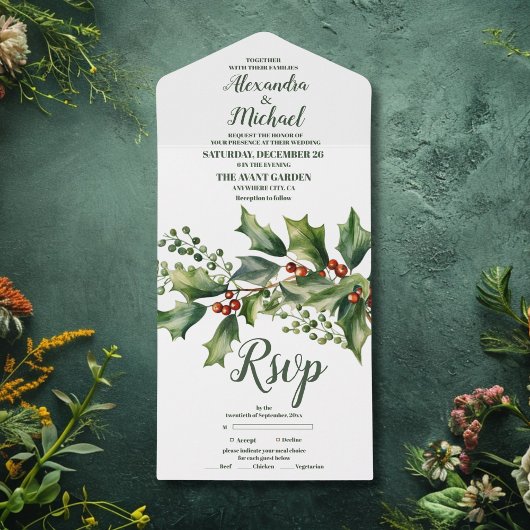 Invitation Tout En Un Berries de Noël et Mariage de pin