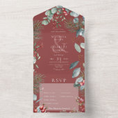 Invitation Tout En Un Berries de pin rouge Eucalyptus Trois Dîners (À l'intérieur)