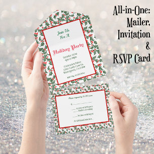 Invitation Tout En Un Berries rouges Holly sur mesure en un seul Invitat