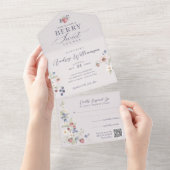 Invitation Tout En Un Berry Baby shower doux Fleurs et baies sauvages (Déchirure)