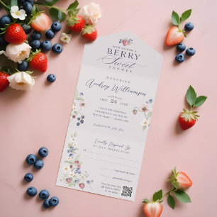 Invitation Tout En Un Berry Baby shower doux Fleurs et baies sauvages