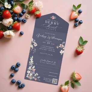 Invitation Tout En Un Berry Baby shower doux Fleurs et baies sauvages