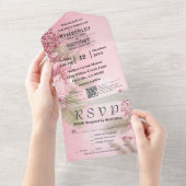 Invitation Tout En Un Berry d'hiver rose Floral Noël Minimal QR Code (Déchirure)