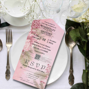Invitation Tout En Un Berry d'hiver rose Floral Noël Minimal QR Code