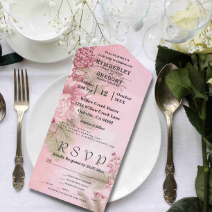 Invitation Tout En Un Berry d'hiver rose Flore minimaliste de Noël