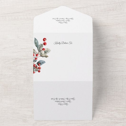 Invitation Tout En Un Berry Holly d'hiver avec code QR (Dehors)