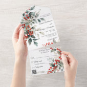 Invitation Tout En Un Berry Holly d'hiver avec code QR (Déchirure)