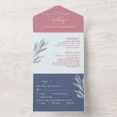 Invitation Tout En Un Berry moderne et Mariage bleu avec RSVP perforé (À l'intérieur)