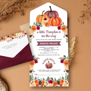 Invitation Tout En Un Béryl Floral Bourgogne Citrouille Baby Shower