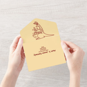 Invitation Tout En Un Beurre Jaune et Rouge Animaux australiens Annivers