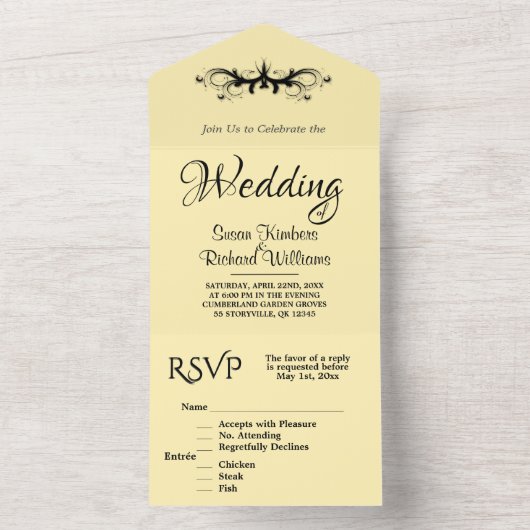 Invitation Tout En Un Beurre simple et noir Tri Plier Mariage Rsvp (À l'intérieur)