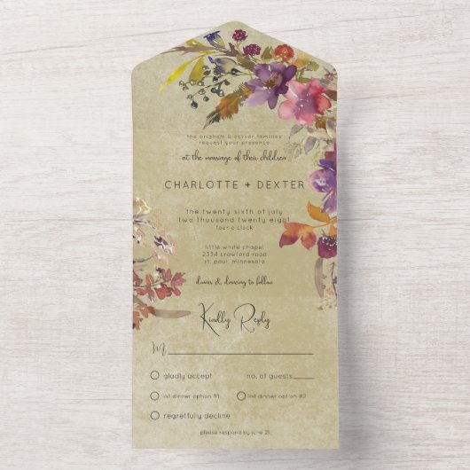 Invitation Tout En Un Bijou Boho Rustique Tone Florals Sage Dîner (À l'intérieur)