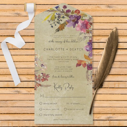 Invitation Tout En Un Bijou Boho Rustique Tone Florals Sage Dîner