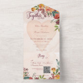 Invitation Tout En Un Bijou de Pêche Coeur Boho Floral Code QR (À l'intérieur)