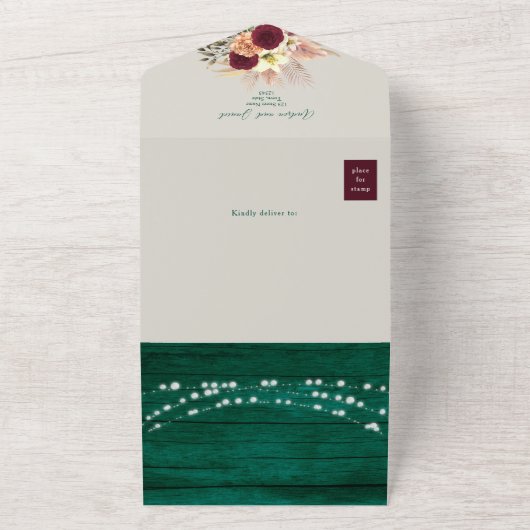 Invitation Tout En Un Bijou ton Emerald Rustic Boho Mariage (Dehors)