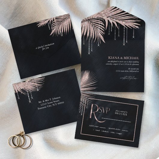Invitation Tout En Un Bijoux feuille Mariage Rose Gold ID830