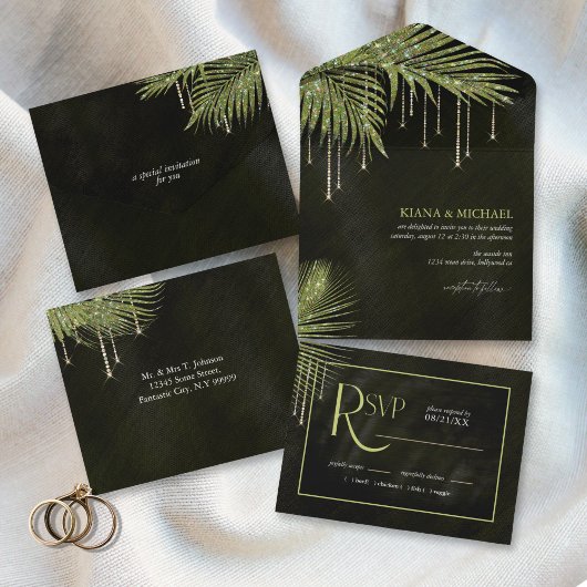 Invitation Tout En Un Bijoux feuille Mariage vert ID830