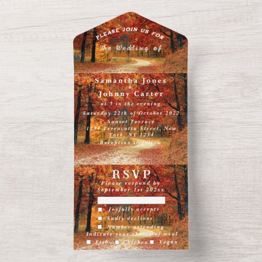 Invitation Tout En Un Birch Bark Fall Country Rustic Wood Feuilles (À l'intérieur)